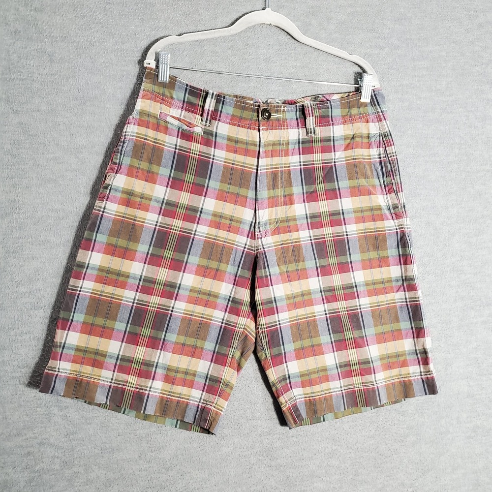 American Eagle Men Shorts 32‎ Yellow Plaid Chino Preppy 10.5" Inseam